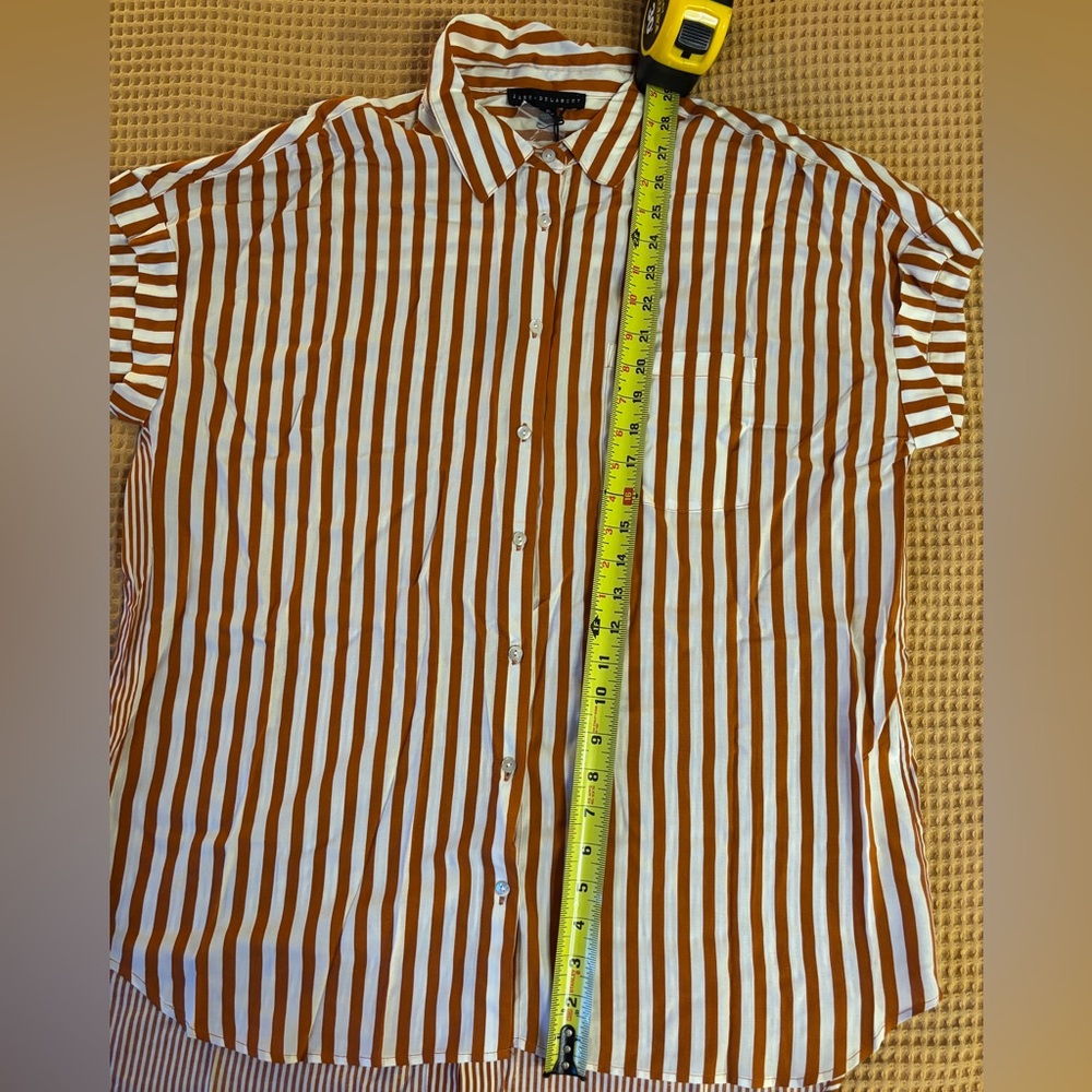 NWT Jane+Delancey Women’s Short-Sleeve Striped Orange & White Button-Down Blouse - Picture 6 of 14